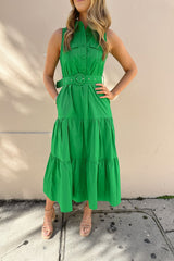 KELLY GREEN BELTED MIDI DRESS