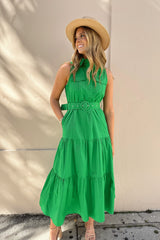 KELLY GREEN BELTED MIDI DRESS