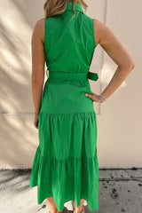 KELLY GREEN BELTED MIDI DRESS