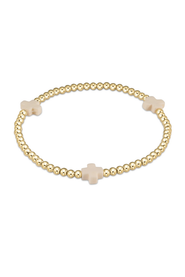 signature cross gold pattern 3mm- off white